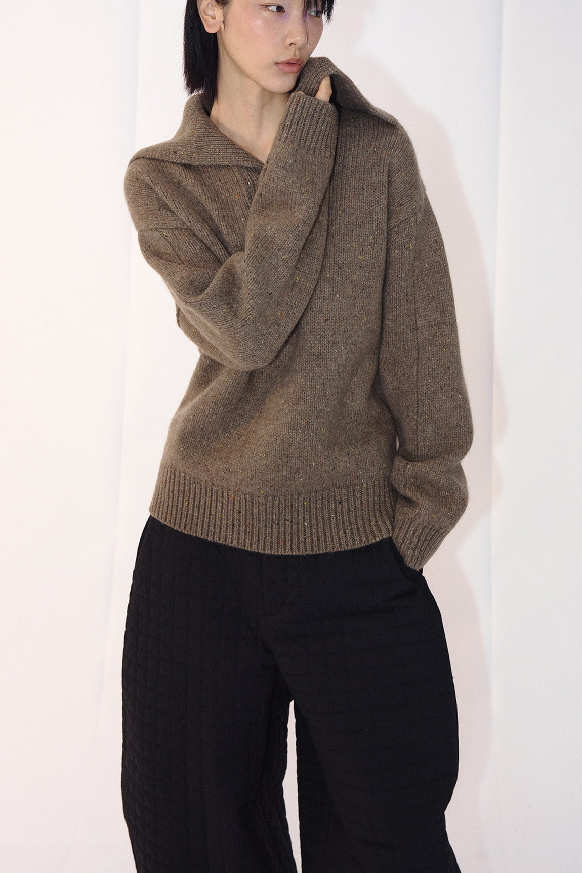 Wool blend high collar marled knit sweater | 3 color