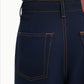 Structured sharp straight-leg raw-waistline stitching jeans