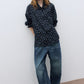 100% cotton floral pattern tie collar shirt | 2 color