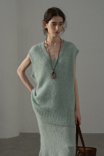 Alpaca blend furry loose fitting sweater vest | 5 color