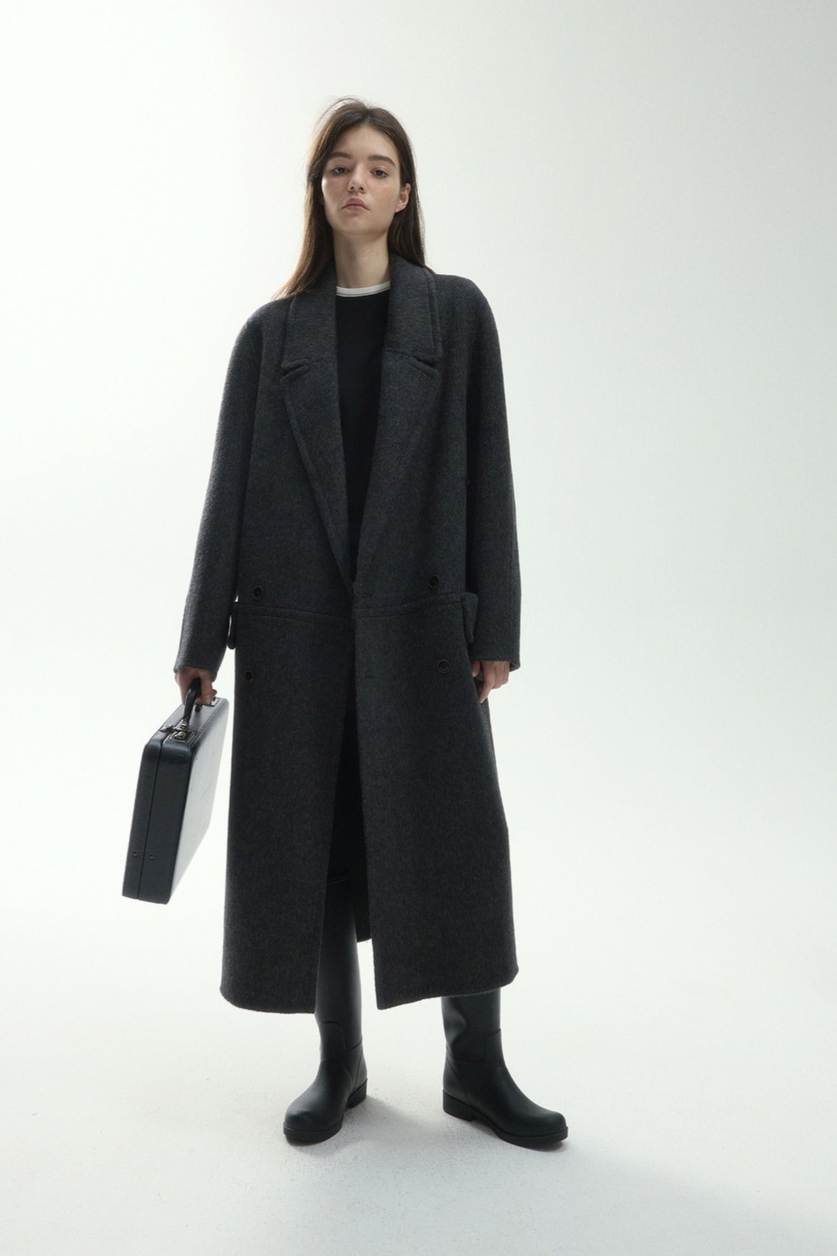 Wool blend silk double-sided fabric overcoat