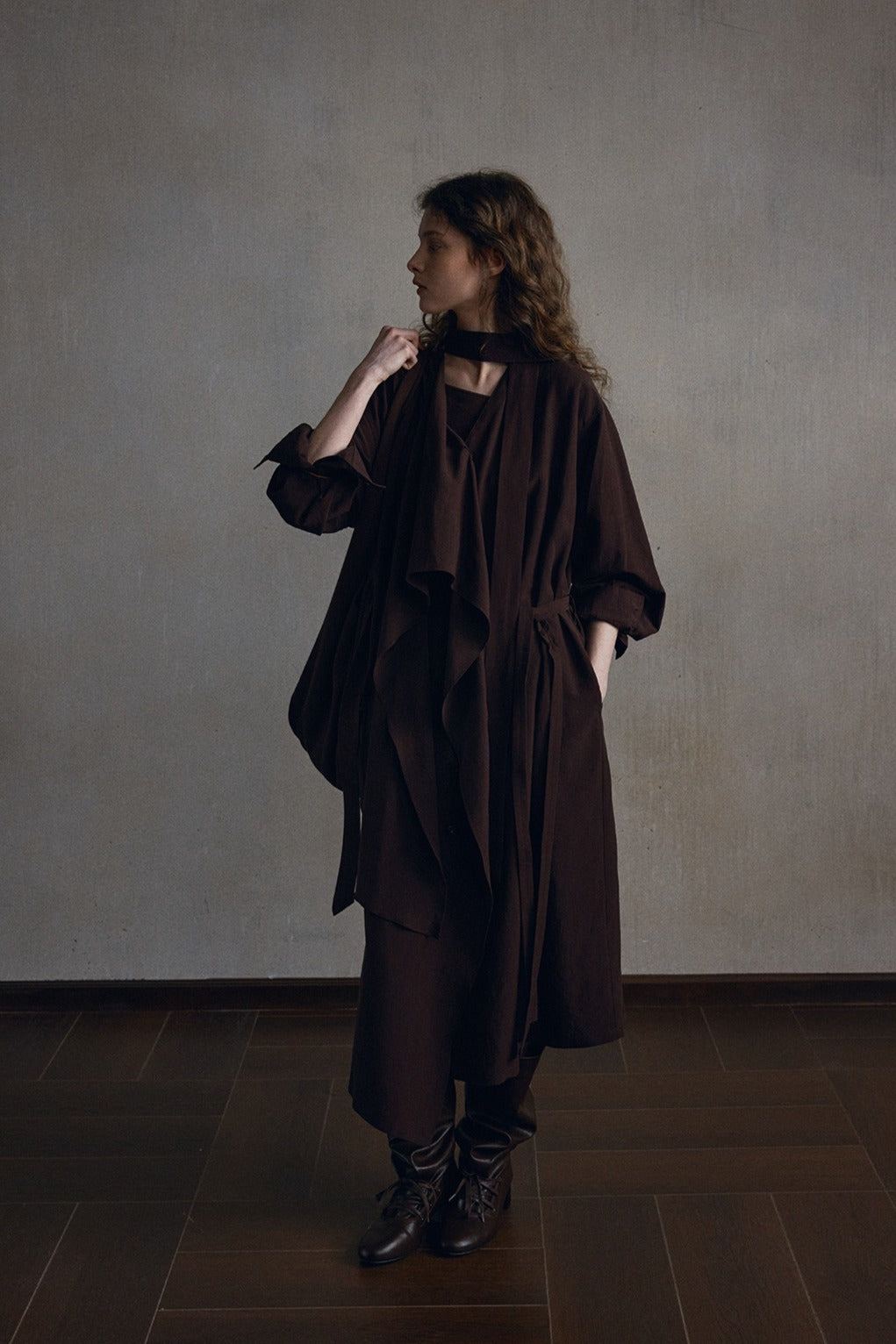 Lyocell-linen flowing silhouette dress coat | 2 color