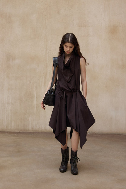 "Ohmi Bleach" cotton stand collar dress | 3 color
