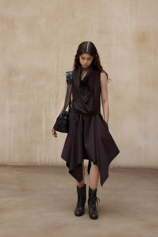 "Ohmi Bleach" cotton stand collar dress | 3 color