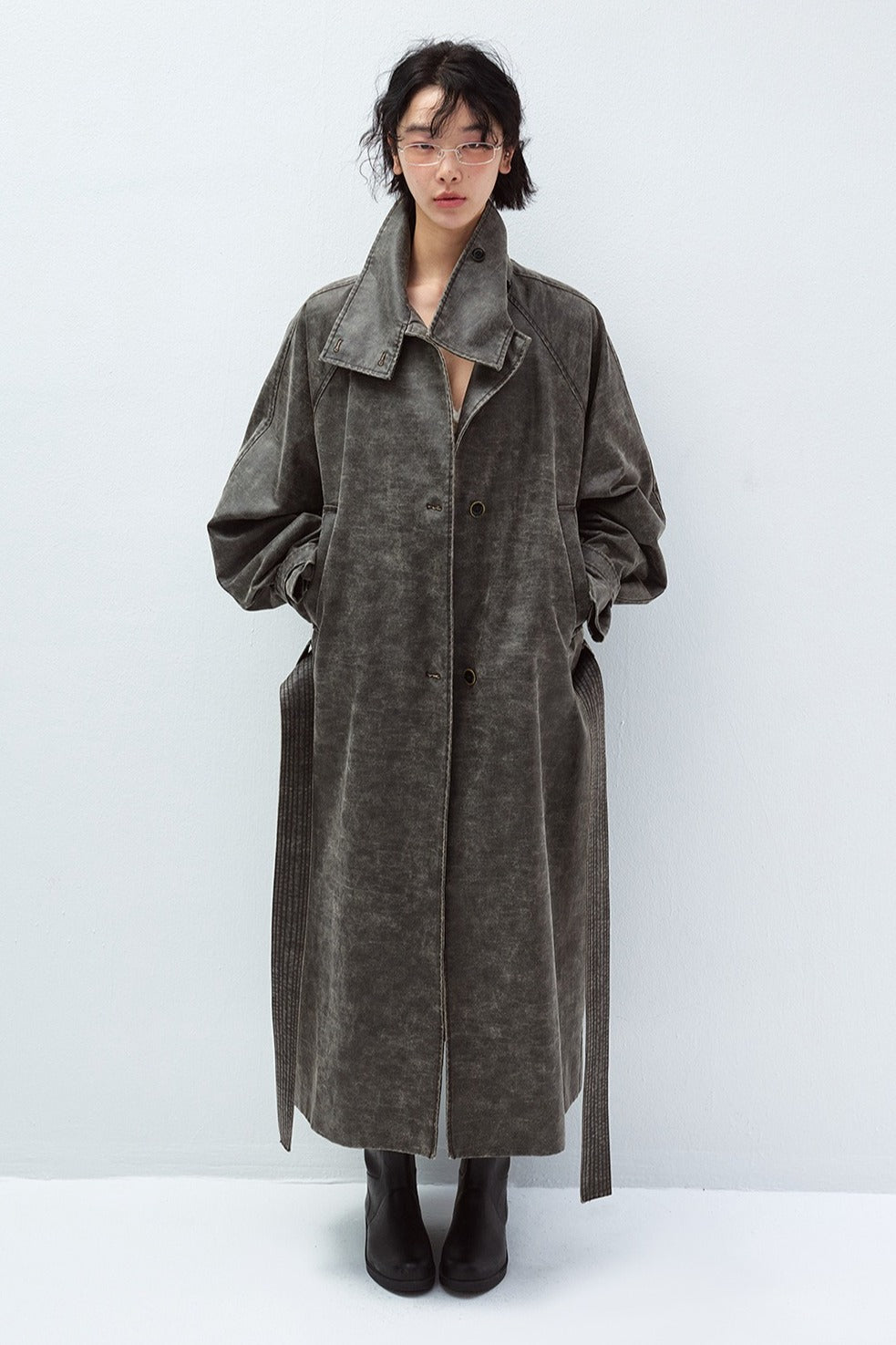 Vintage washed belted waist oversized trench coat | 2 color