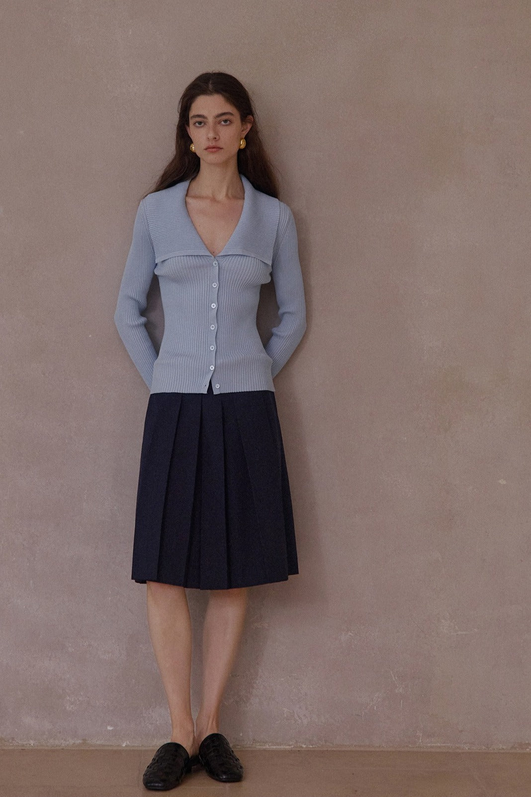 Lyocell blend large lapel ribbed cardigan | 4 color