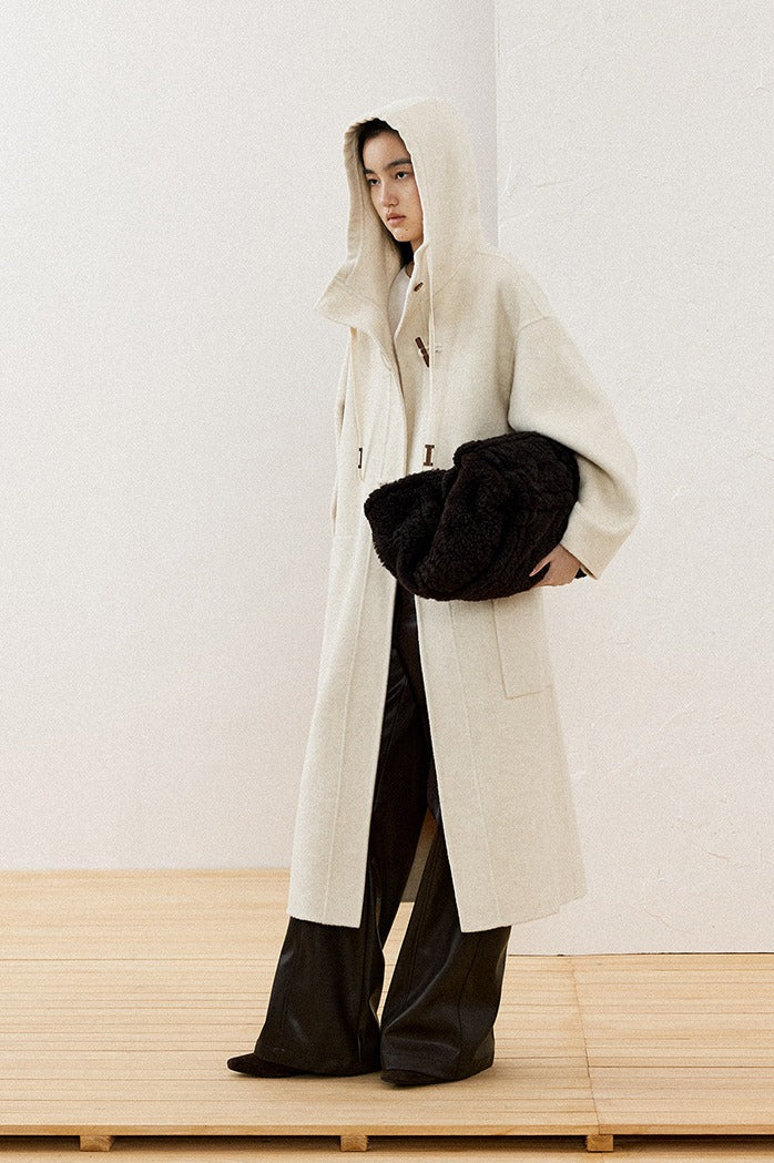 Wool riched double-sided fabric toggle button coat