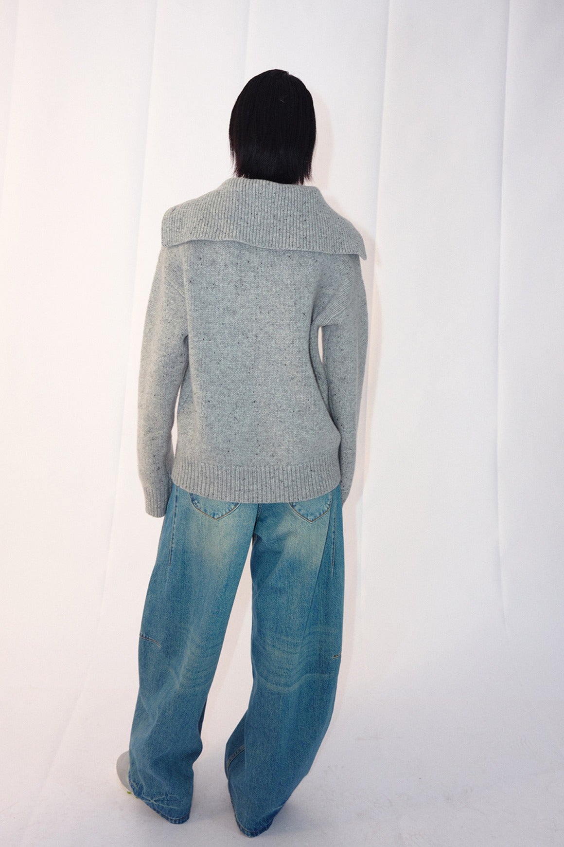 Wool blend high collar marled knit sweater | 3 color