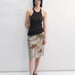 100% linen print raw edge straight skirt | 2 color