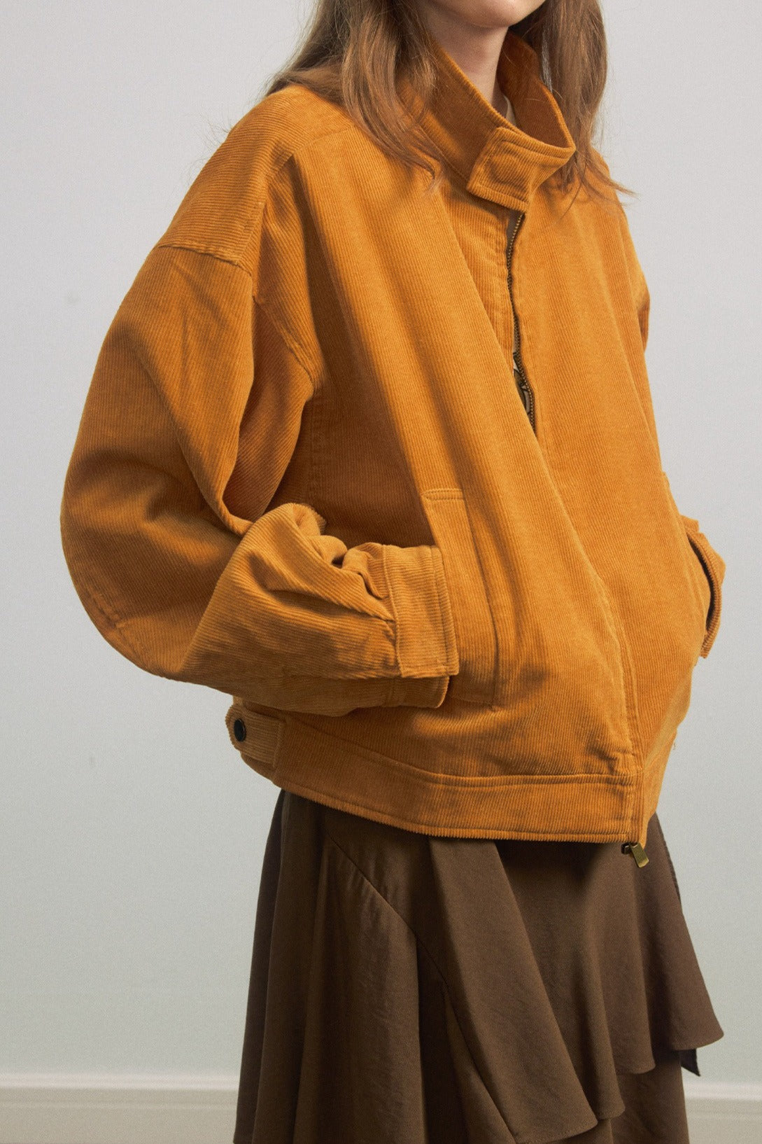 Cotton stand collar cropped jacket | 3 color