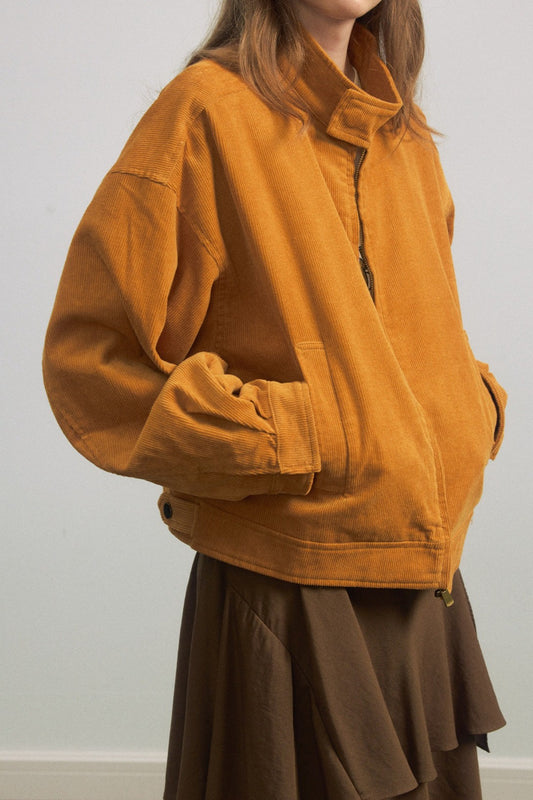 Cotton stand collar cropped jacket | 3 color