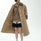 Cotton corduroy color-blocked long padded trench coat | 2 color