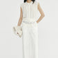 Woolen pleated collar petite fly sleeve sheer top