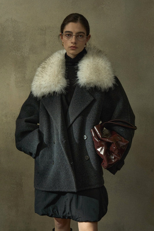 Wool blend large collar sophisticated jacket | 2 color