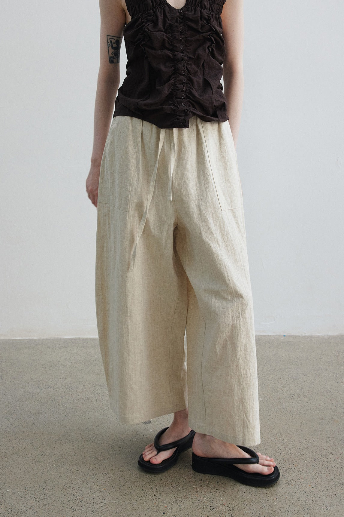 Pantalón ancho de pierna ancha, corte asimétrico, mezcla de algodón y lino, talla 8/9 | 4 colores