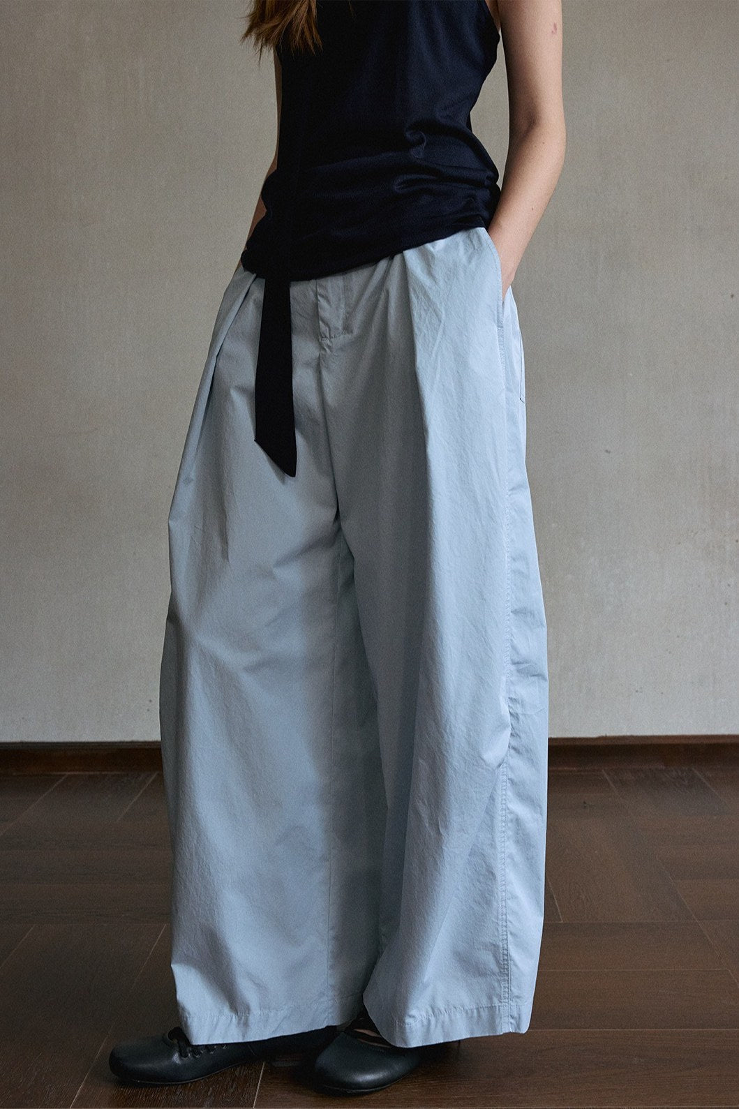100 cotton pleated wide-leg pants | 3 color