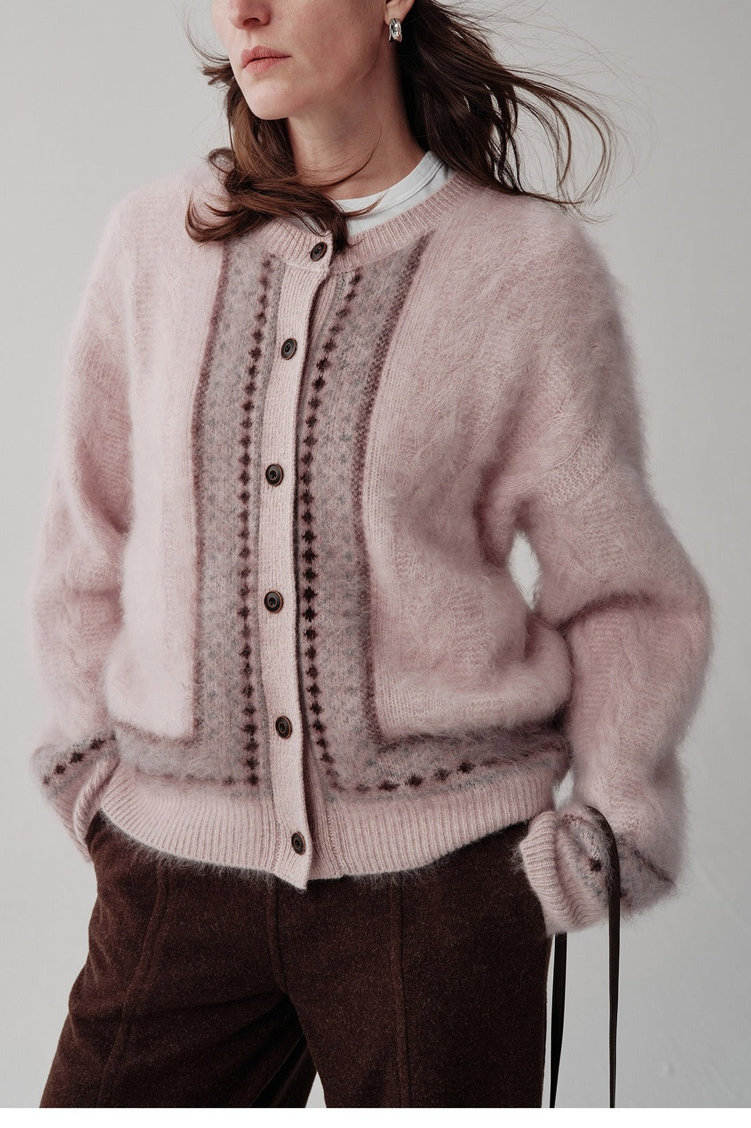 Fair Isle wool-silk-cashmere open cardigan sweater