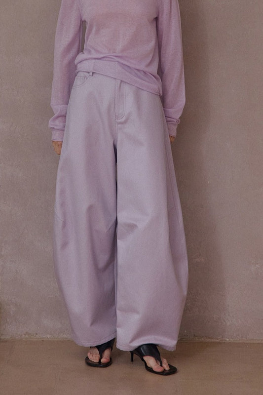Cotton blend strong silhouette cocoon shape loose pants | 4 color