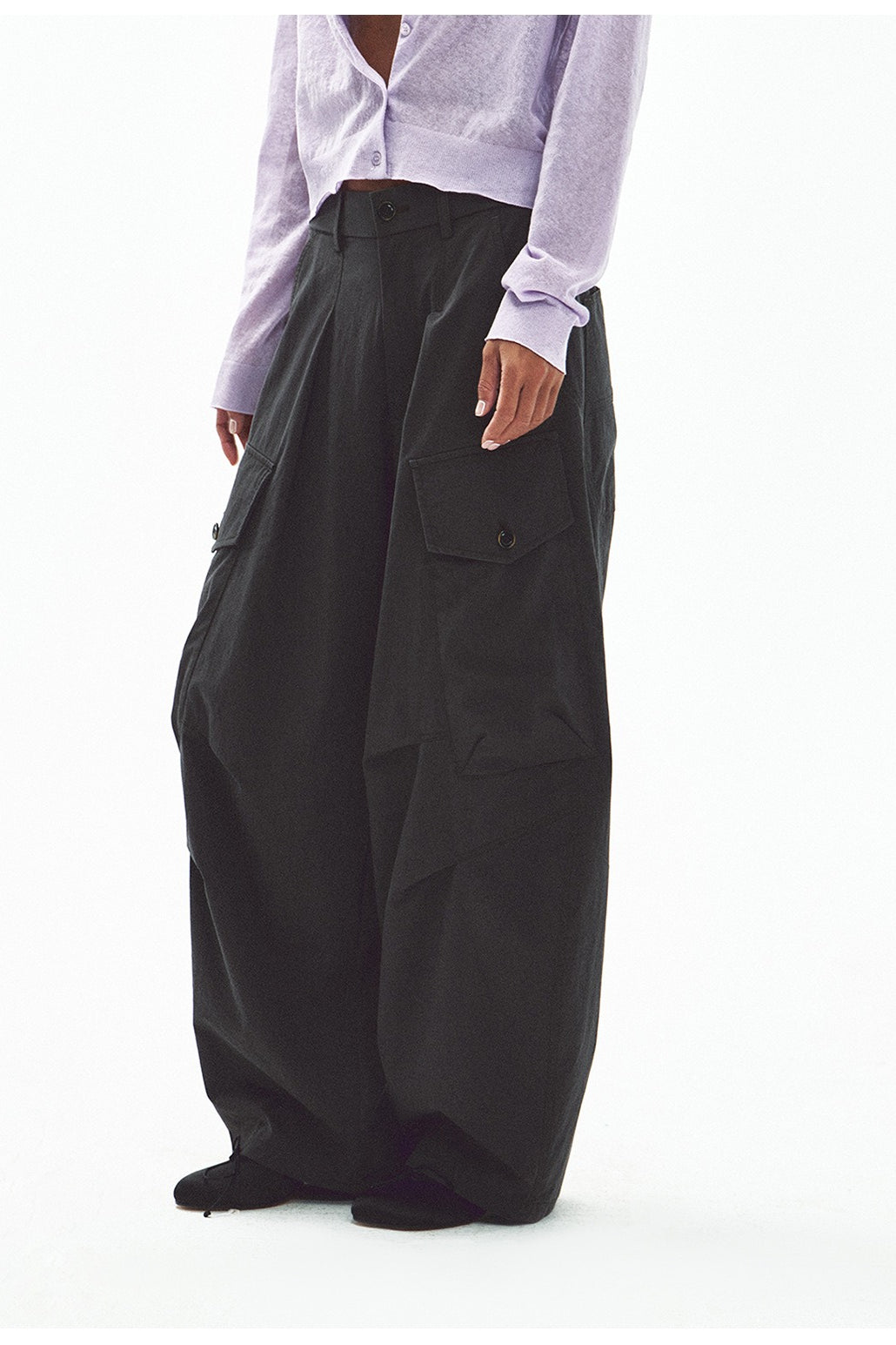 Pantalon coupe cocoon décontractée à poches plaquées | 2 couleurs