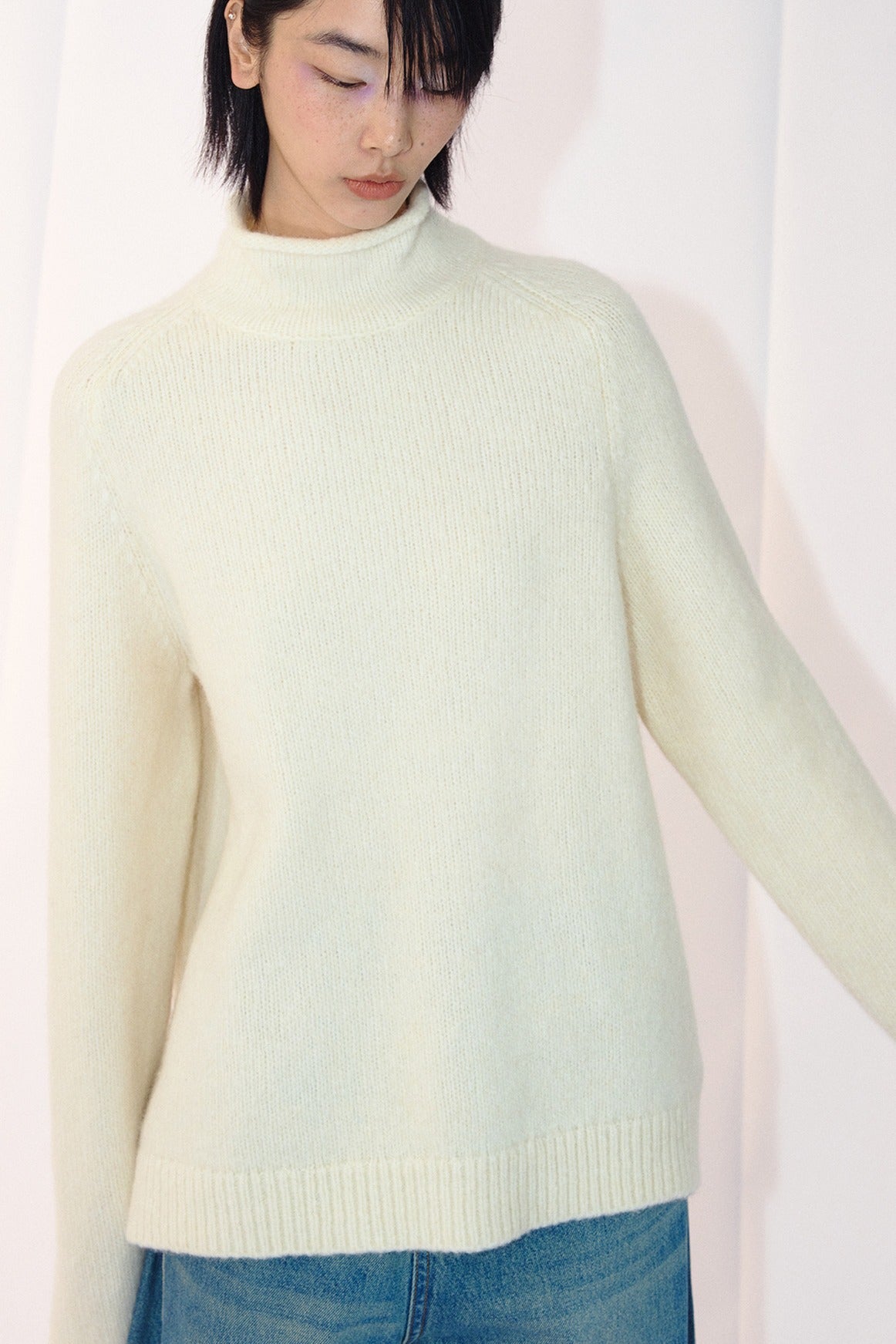 Wool blend relaxed high-neck sweater | 3 color