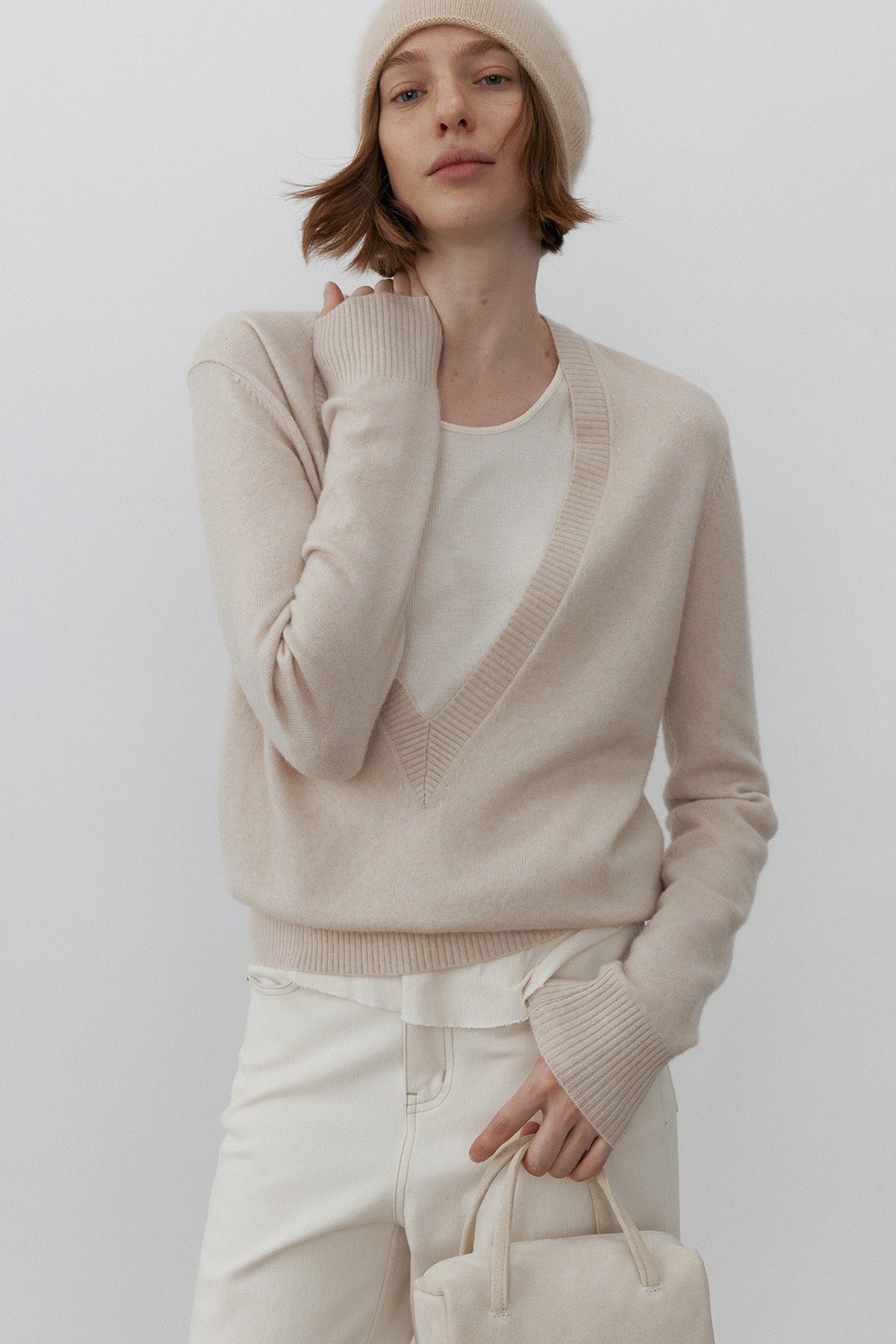 Wool blend deep V-neck cozy sweater | 2 color