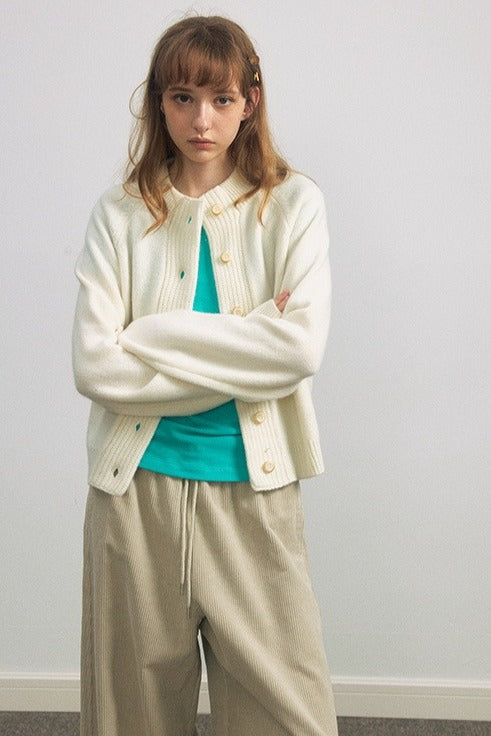 100% wool wide placket cardigan | 5 color