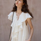 Cotton blend V-neck ruffled collar dress | 2 color