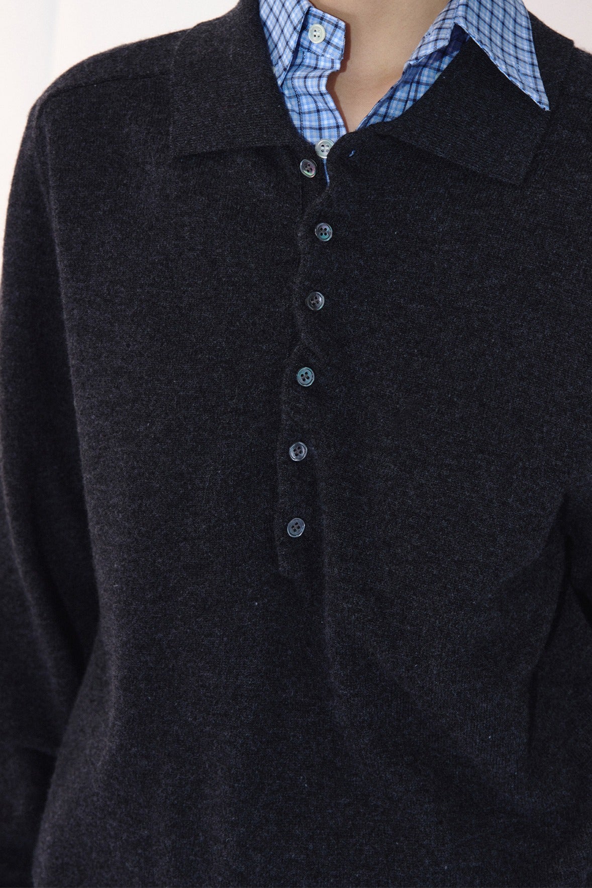 100 wool pleated placket polo sweater | 3 color