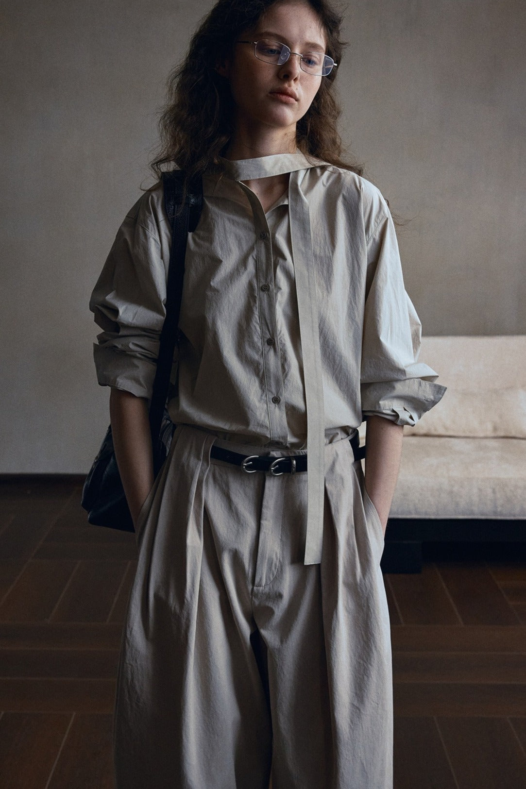 Camisa de cuello anudado 100% algodón lavado | 4 colores