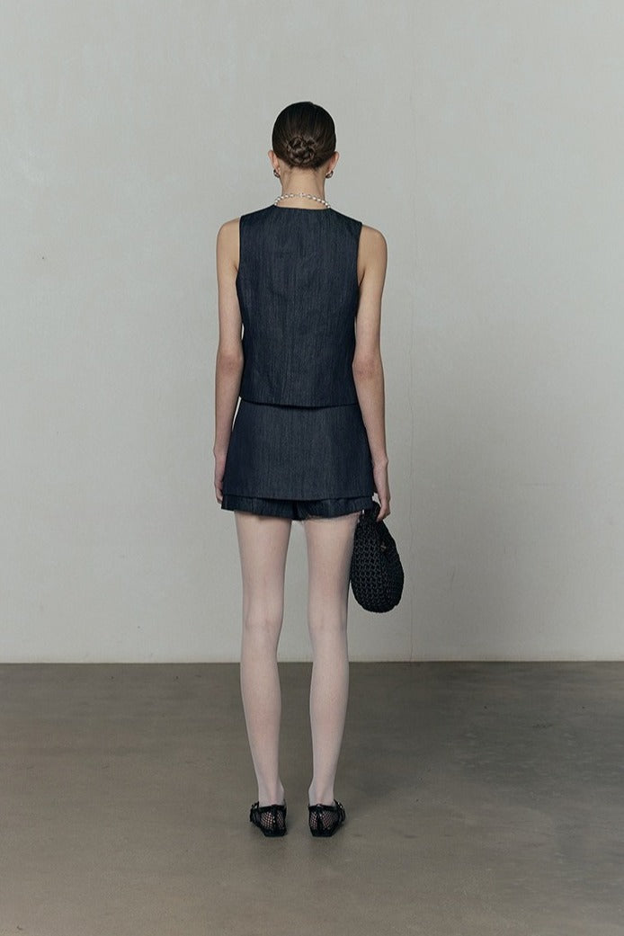 Cotton-Tencel-ramie manimalist denim vest