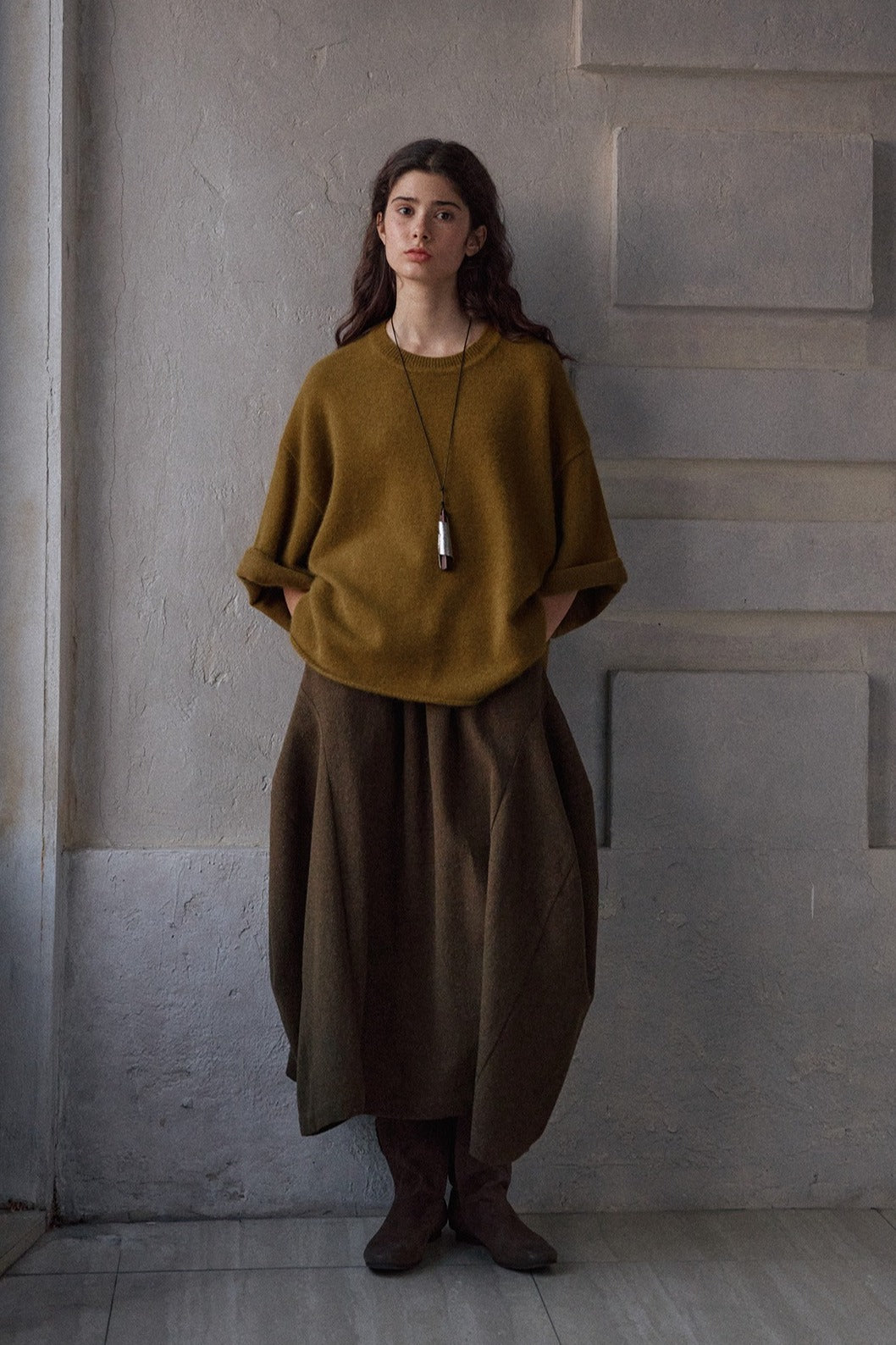 Wool blend loose fit silhouette skirt | 2 color