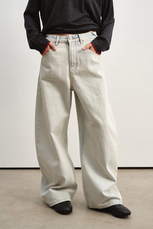 100% washed cotton curved silhouette jeans | 3 color