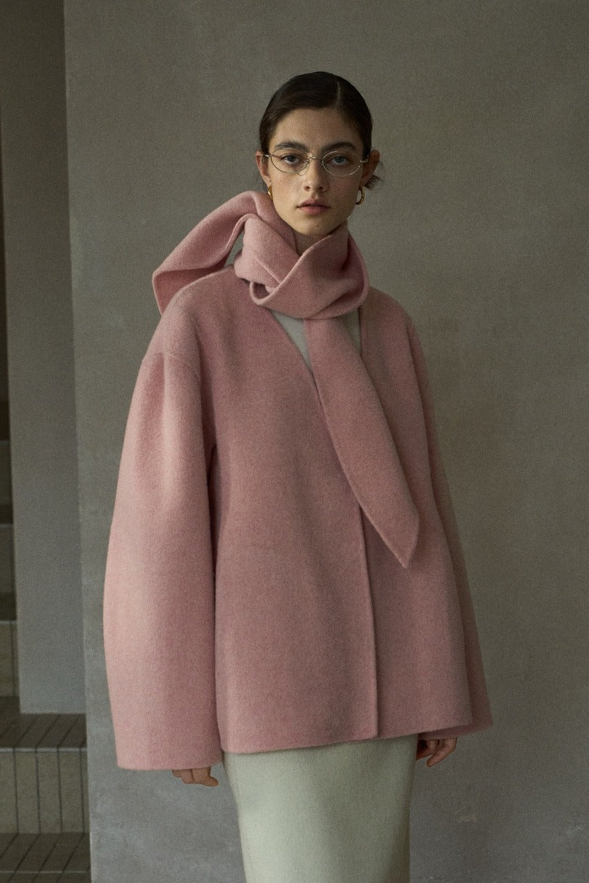 100% wool silhouetted V neck jacket with a scarf | 5 color