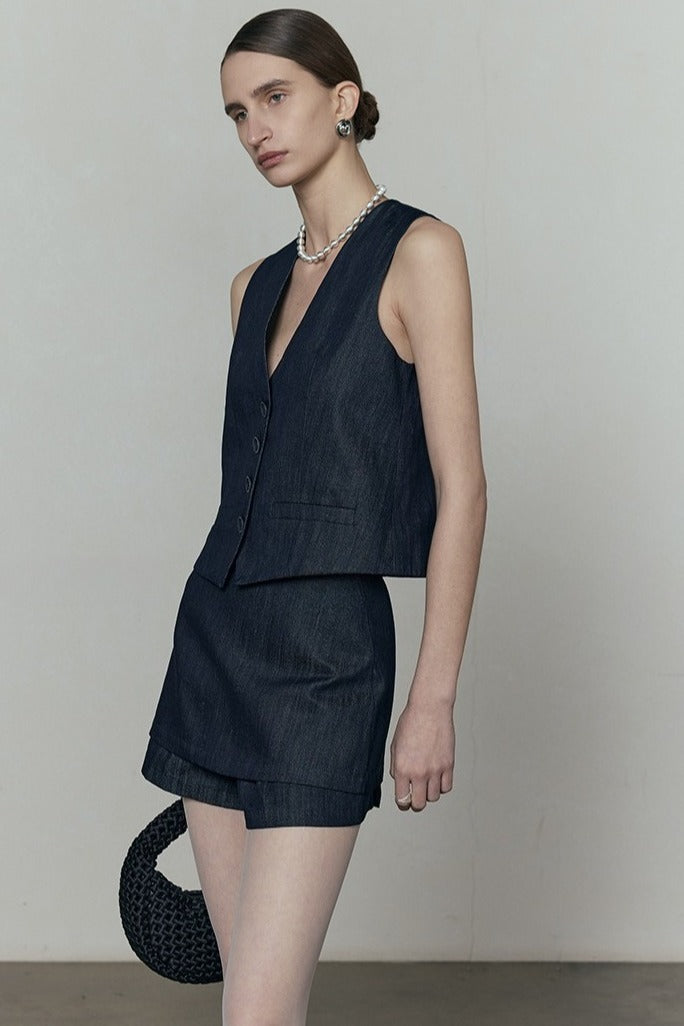 Cotton-Tencel-ramie manimalist denim vest