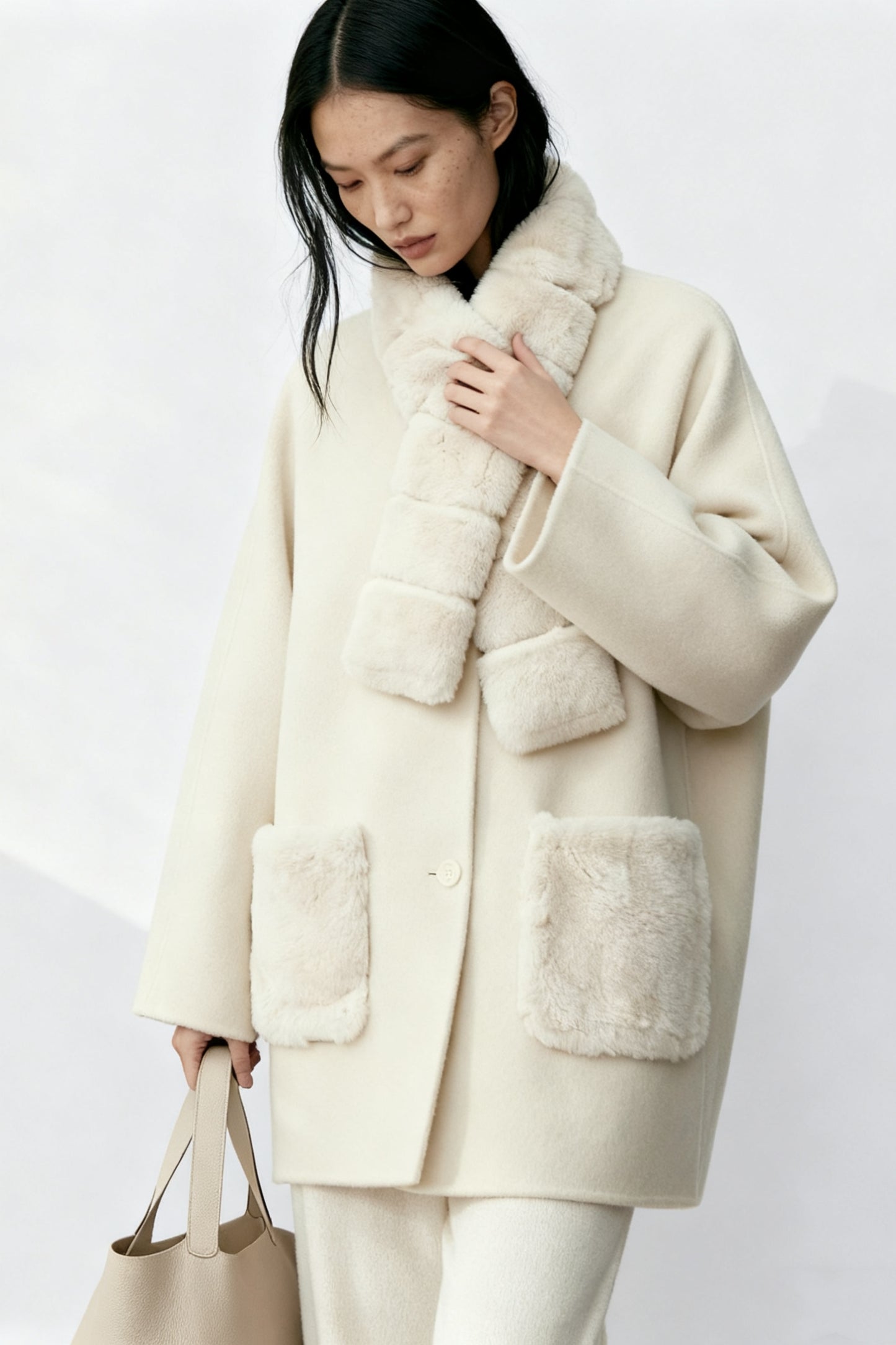 Abrigo midi de tejido de doble faz de mezcla de lana | 2 colores