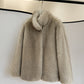 Fur-like PU and polyster long hair leatherette jacket | 2 color