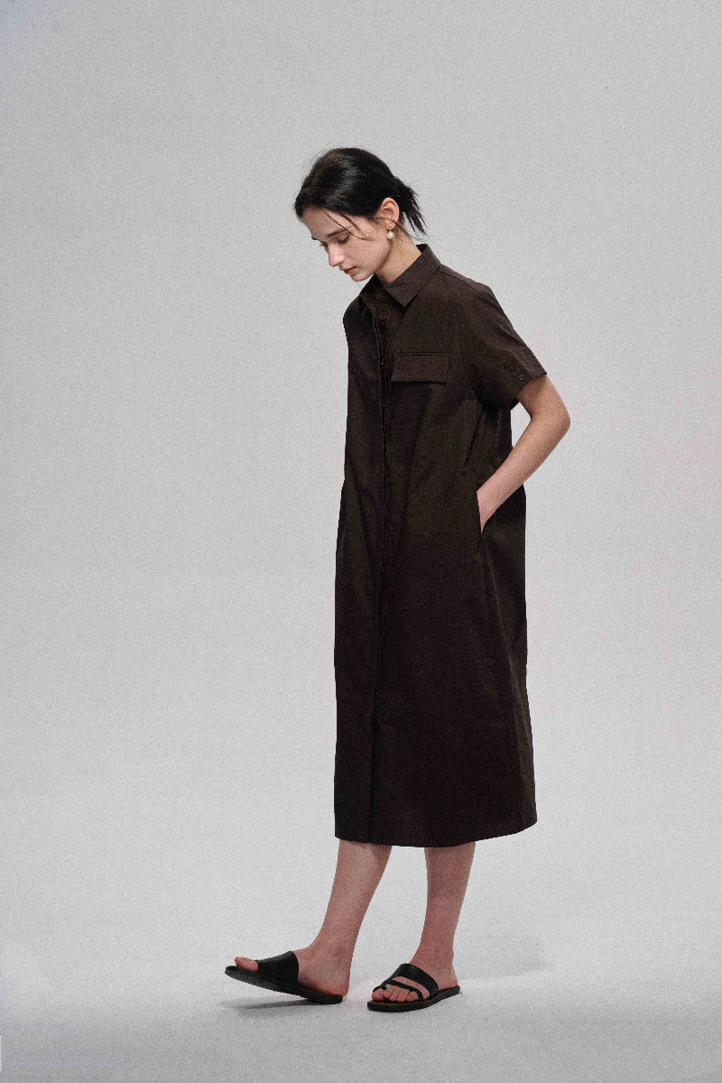 Vestido camisero de algodón con silueta de capullo | 2 colores