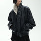 Retro-style fur-trimmed collar PU bomber puffer jacket | 2 color