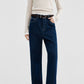 Cotton blend contrasting stitching straight leg jeans