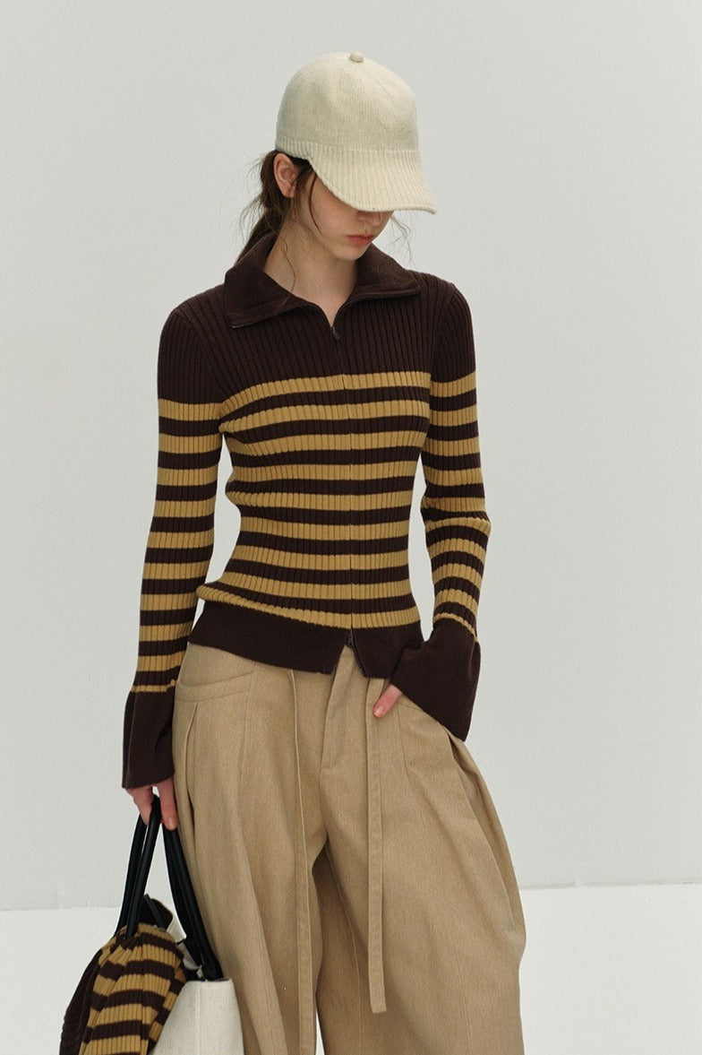 Slim-fit striped flared sleeves sweater | 3 color