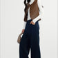 Structured sharp straight-leg raw-waistline stitching jeans