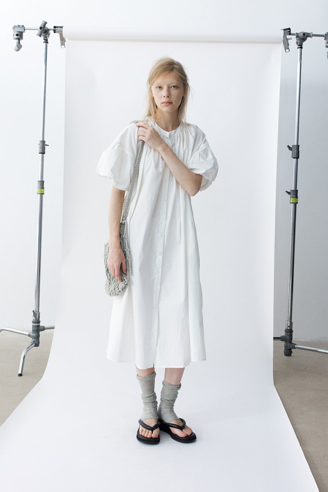 100% cotton bubble sleeves relaxed-fit dress | 4 color