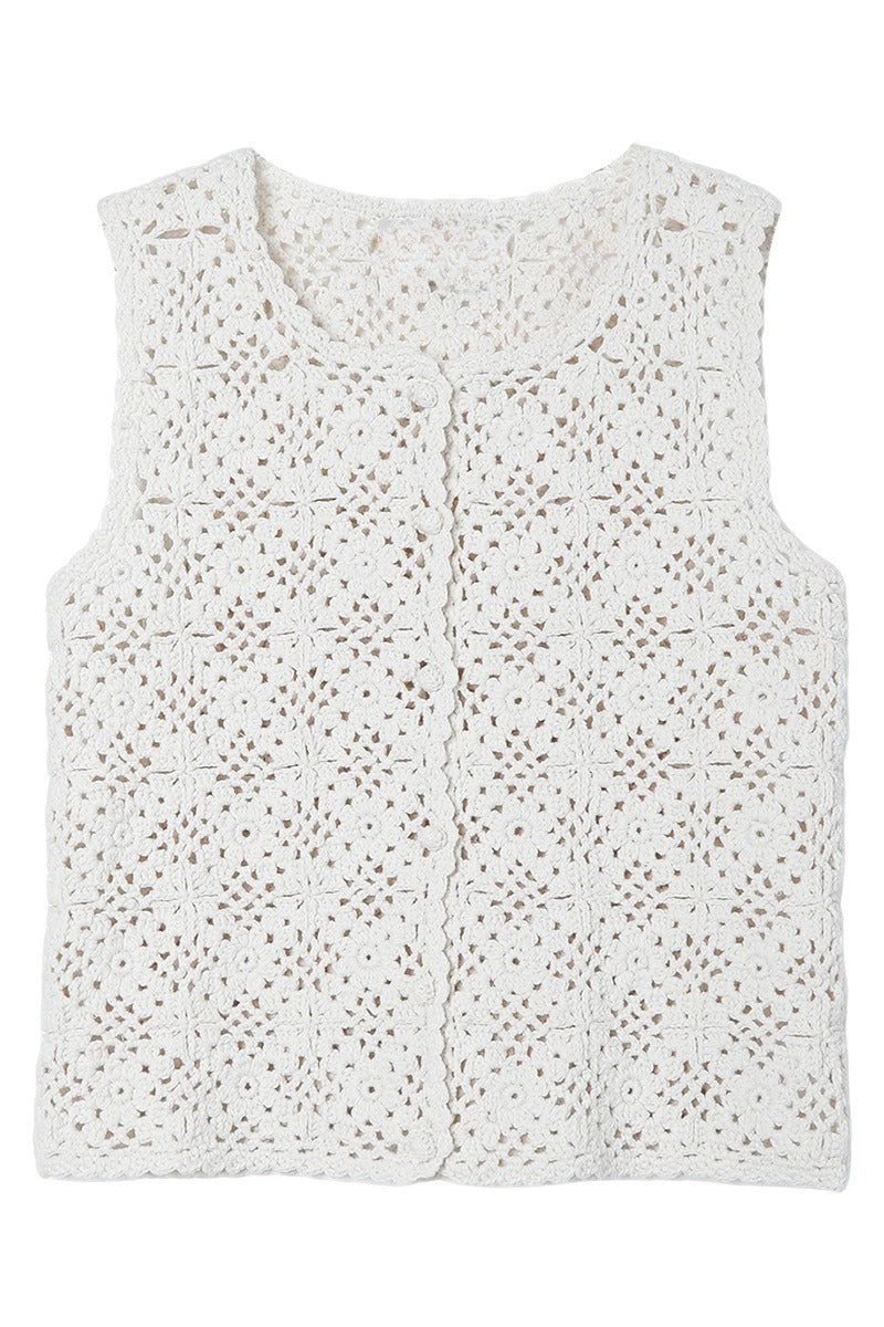 Cotton blend Hand-crocheted lace panels vest | 2 color