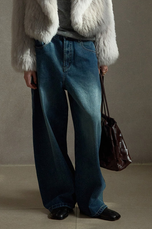 Cotton blend scimitar shape jeans | 2 color