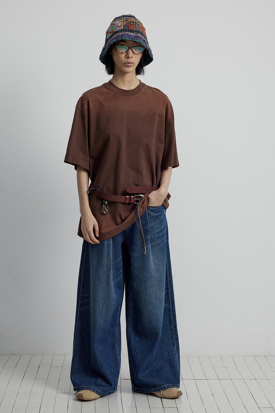 Cotton raw-edge waste style oversized T-shirt | 5 color