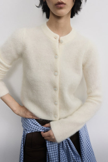 Sheep wool blend mohair elastic soft cardigan | 3 color