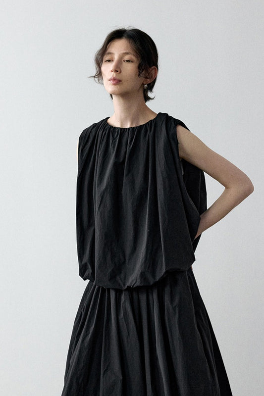 Cotton paper-like texture pleated vest | 3 color