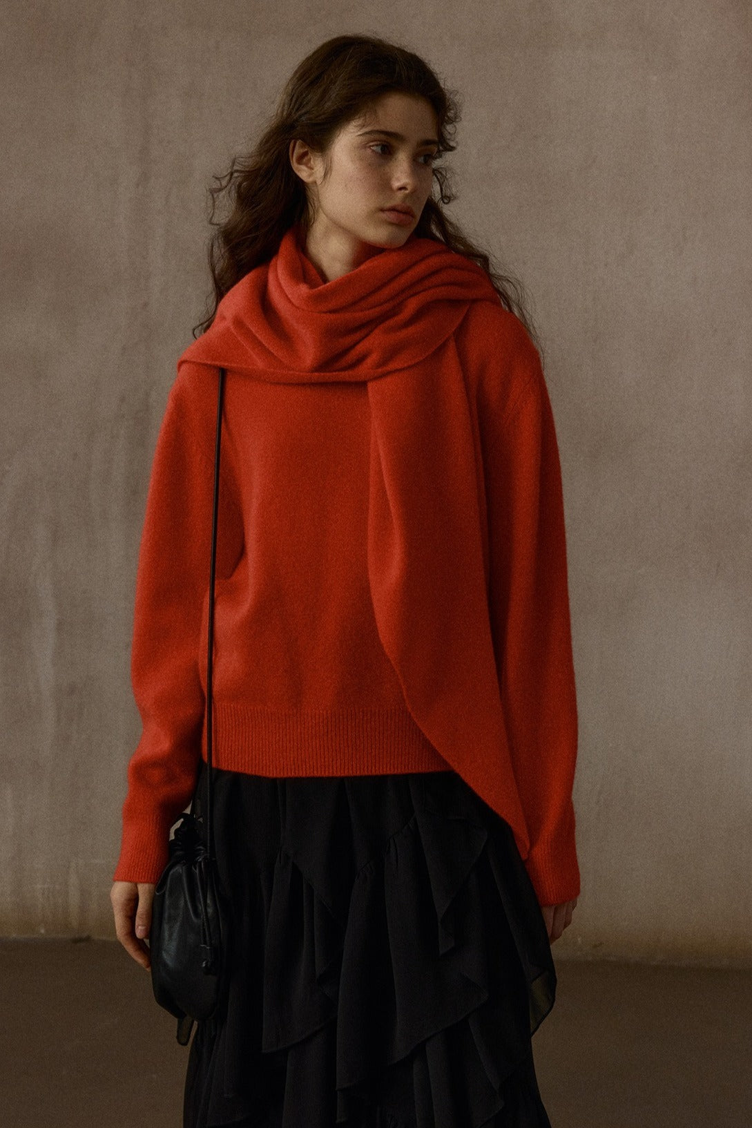 100% wool pullover sweater with a scarf | 4 color