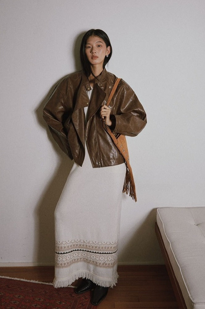 Pure minimalist asymmetric collar PU jacket | 2 color