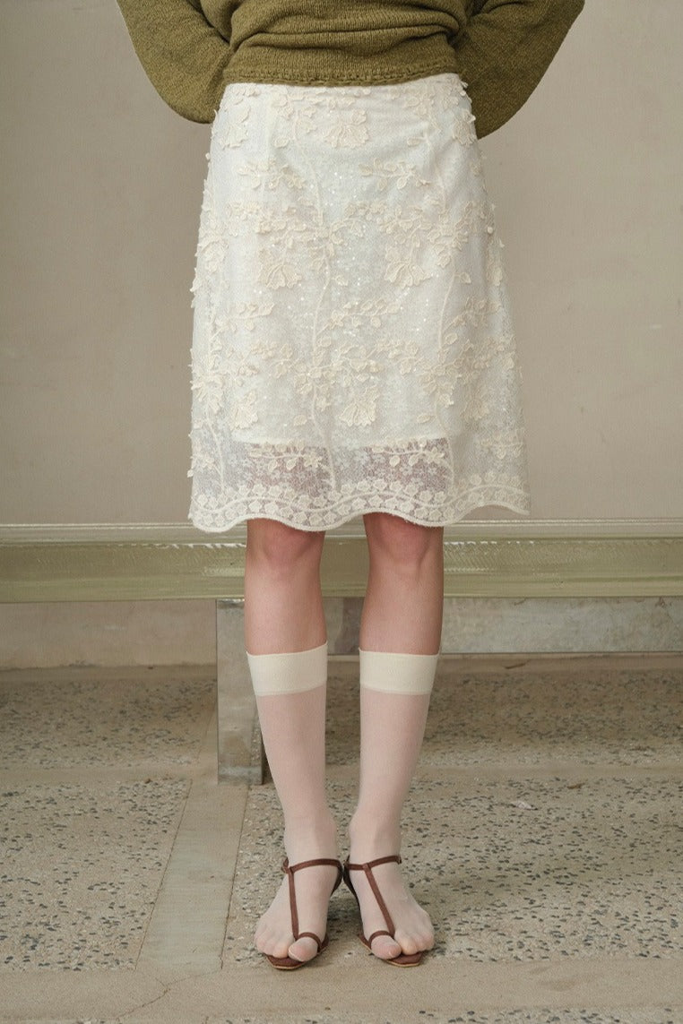 Falda midi de encaje jacquard en mezcla de algodón | 3 colores